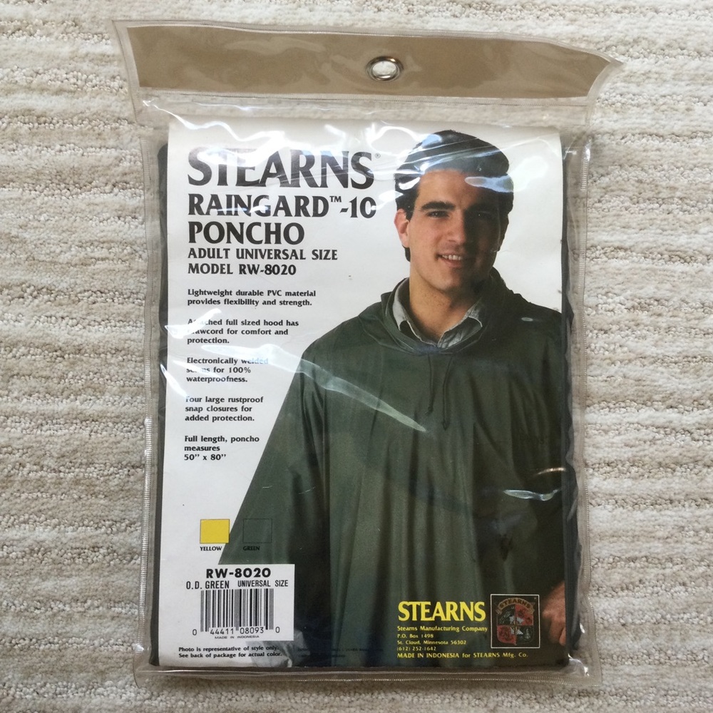 NWT Stearns RainGard Rain Poncho Hooded Jacket Waterproof in Green OSFM